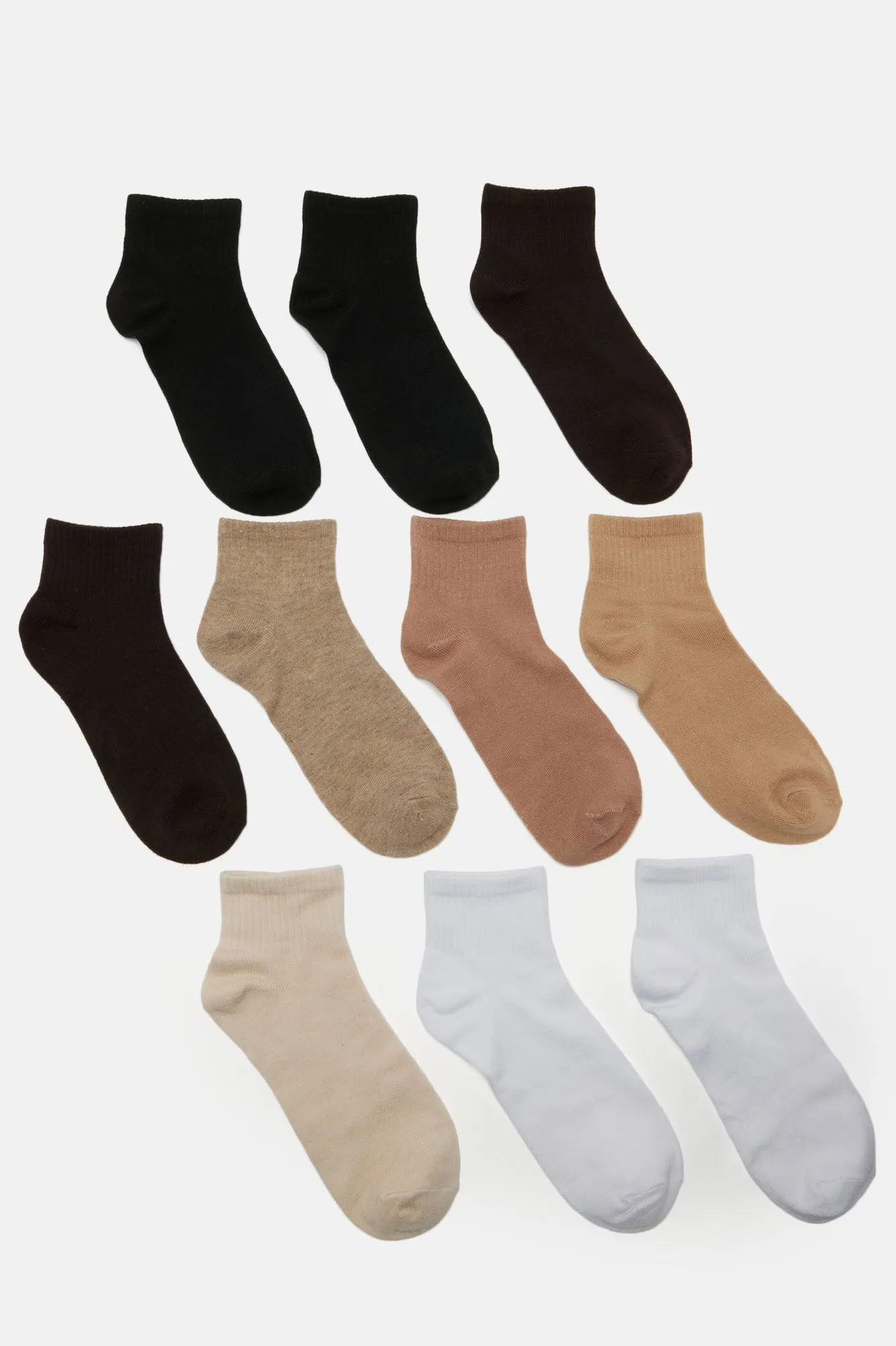 10 Pack Quarter Length Socks - Brown/combo