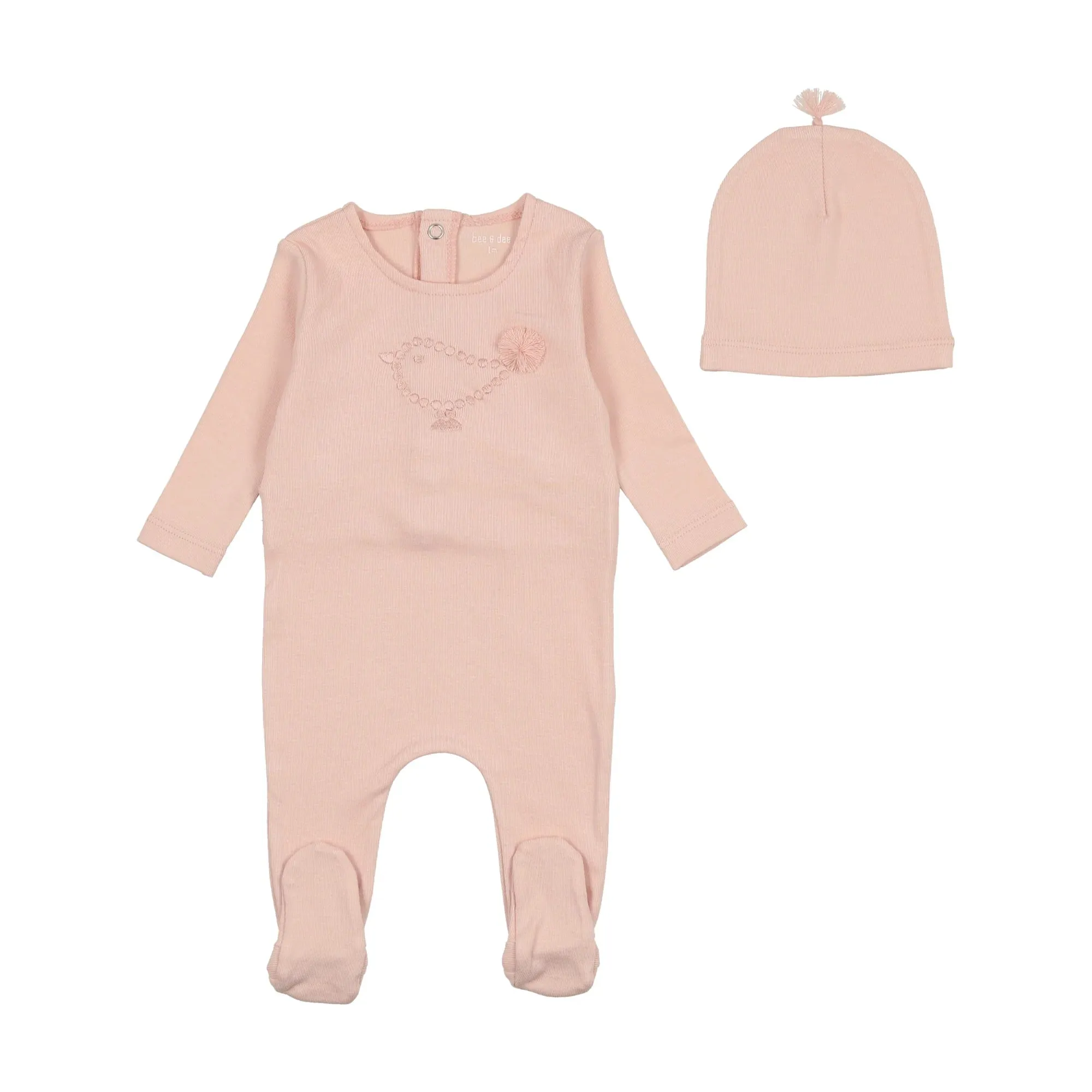 Bee & Dee Ballet Pink Embroidered Bird Footie   Beanie