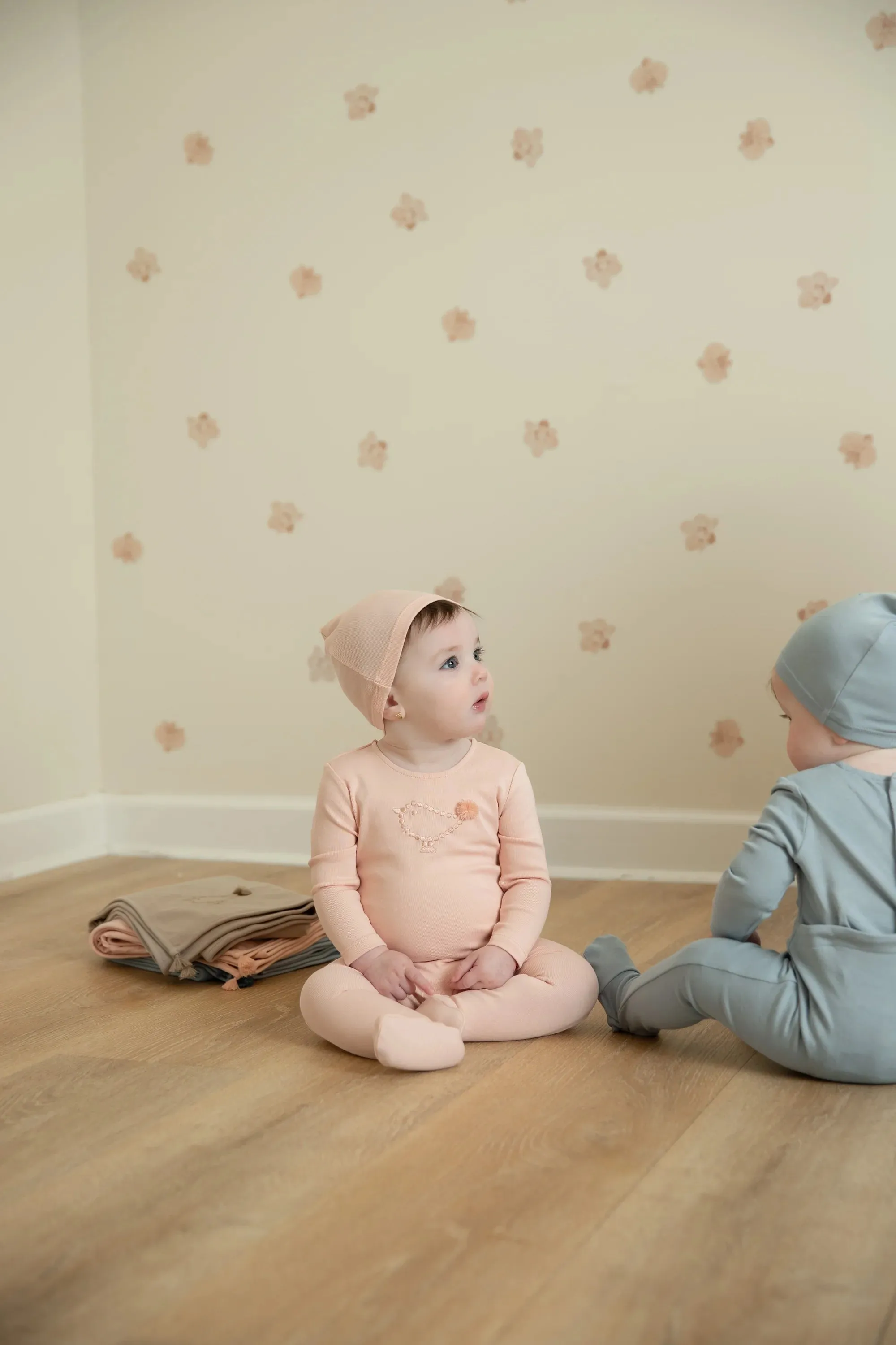 Bee & Dee Ballet Pink Embroidered Bird Footie   Beanie