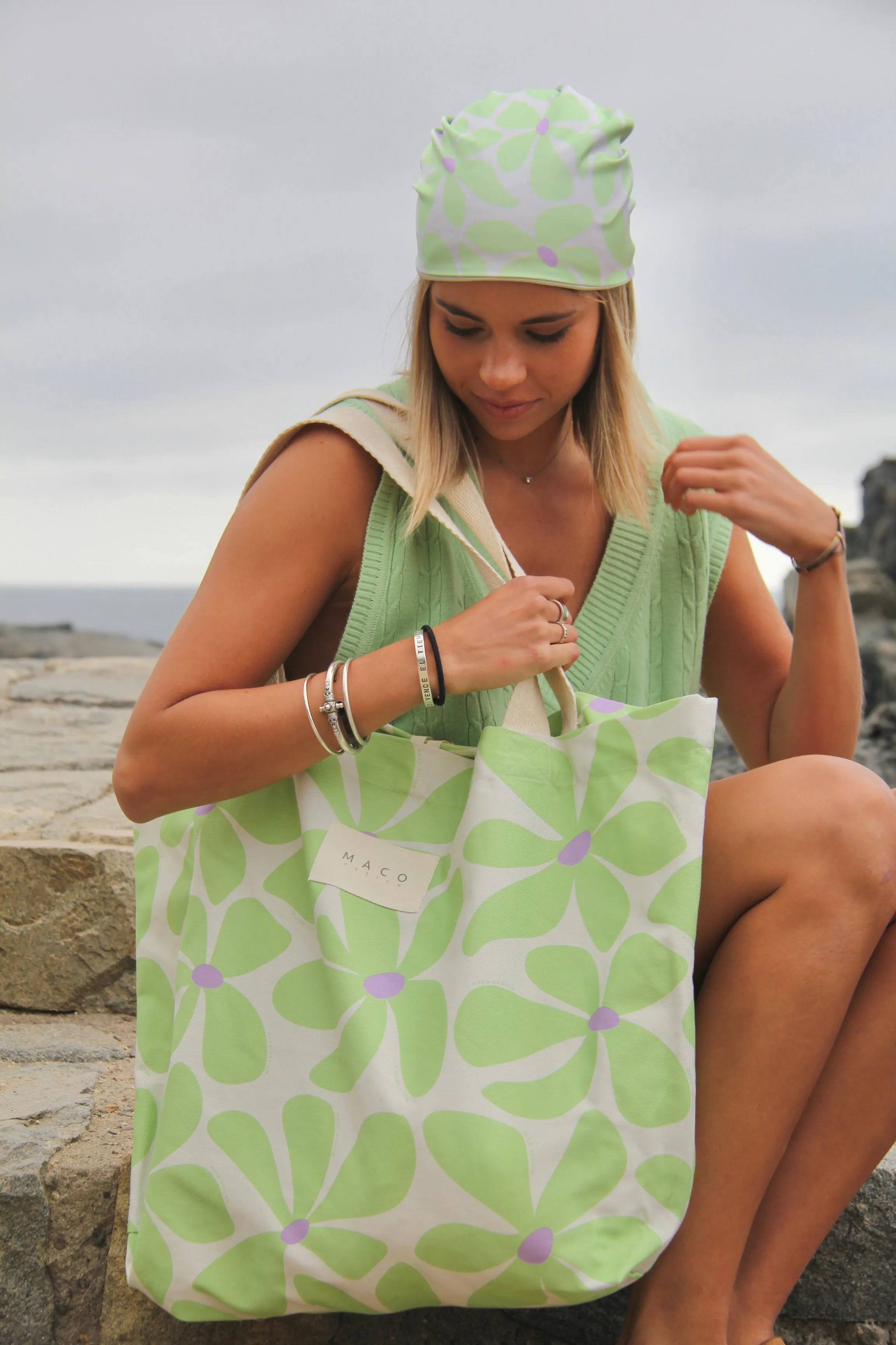 Bolso de Playa Green Flowers