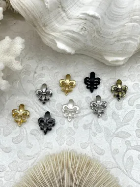 Brass Fleur De Lis Bale, Snap Bale, 8 finishes, Fleur De Lis Necklace Building Extender, 17mm x 13mm, Charm Holder, Fast Ship