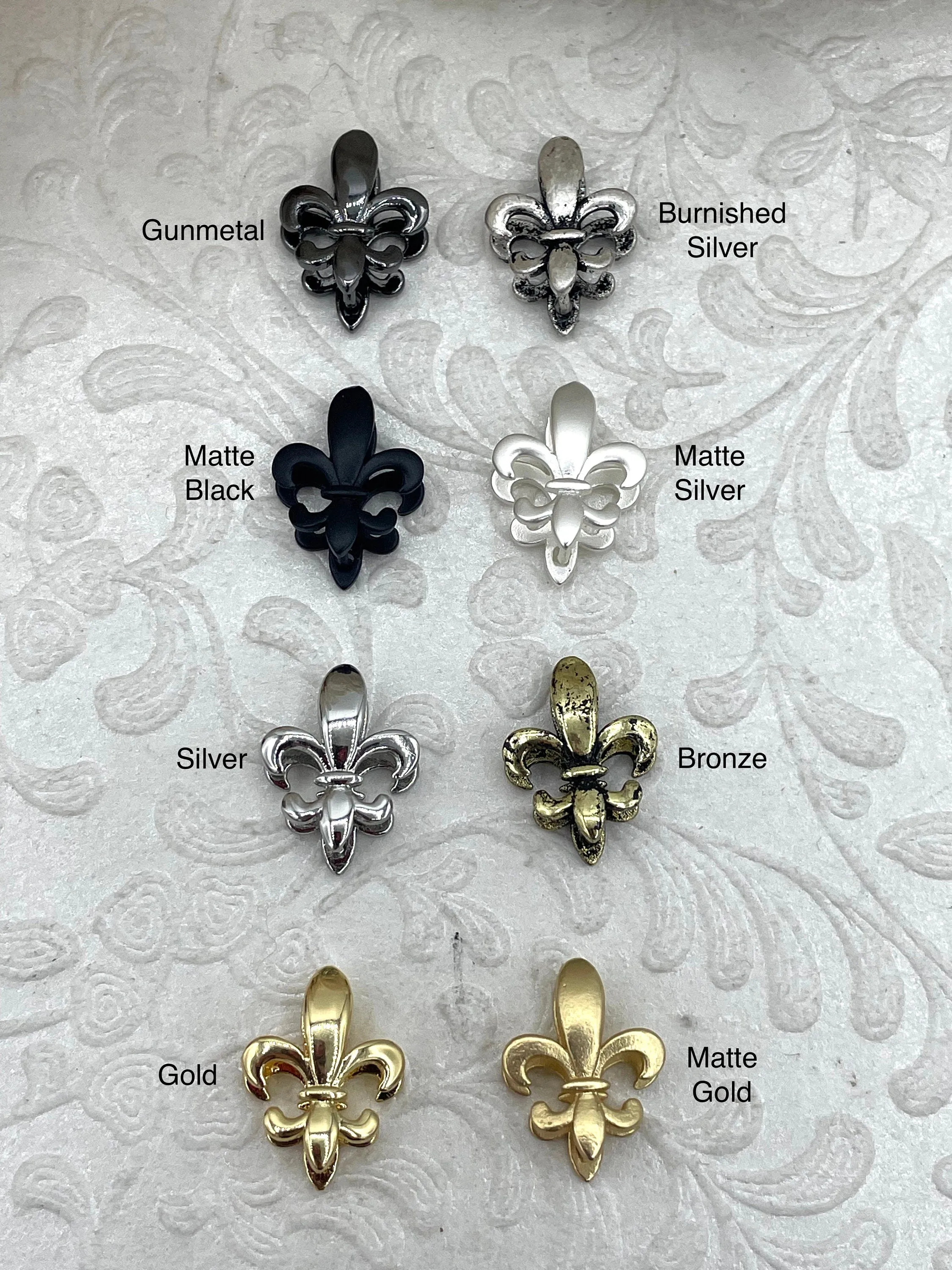 Brass Fleur De Lis Bale, Snap Bale, 8 finishes, Fleur De Lis Necklace Building Extender, 17mm x 13mm, Charm Holder, Fast Ship