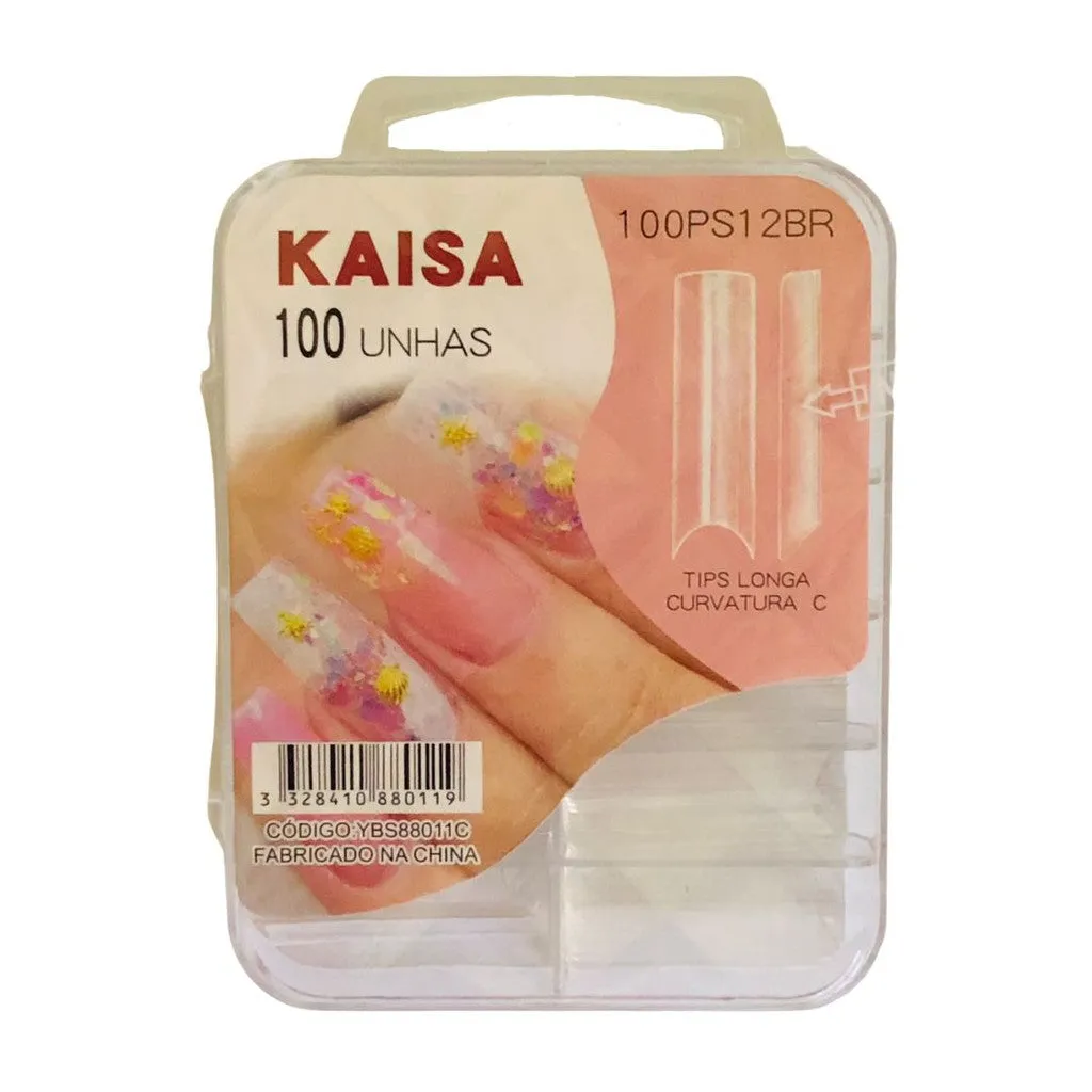 CAIXA 100 TIPS EXTRA LONGA CURVATURA C TRANSPARENTE KAISA