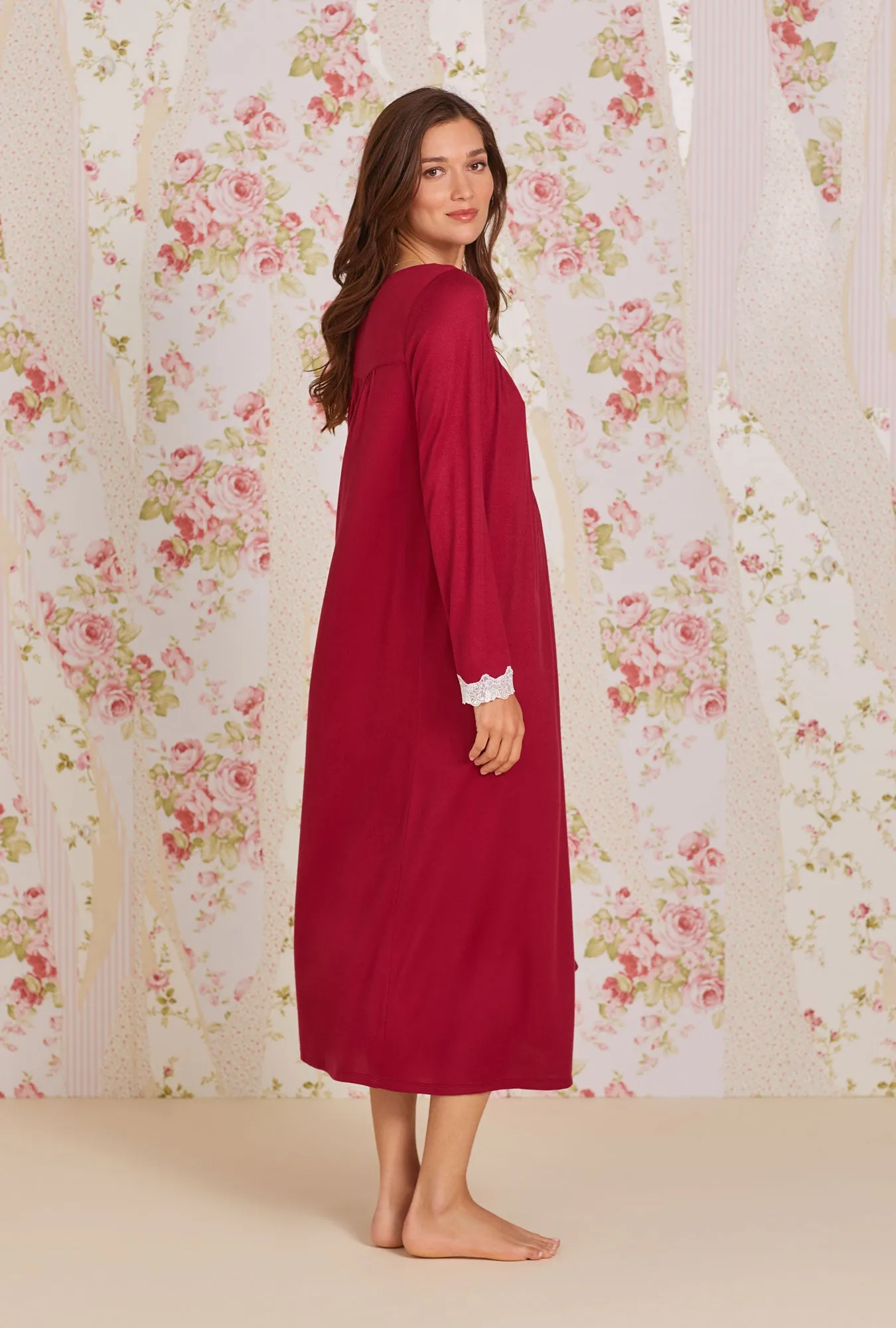 Dreamy Sweater Knit Long Nightgown- Claret