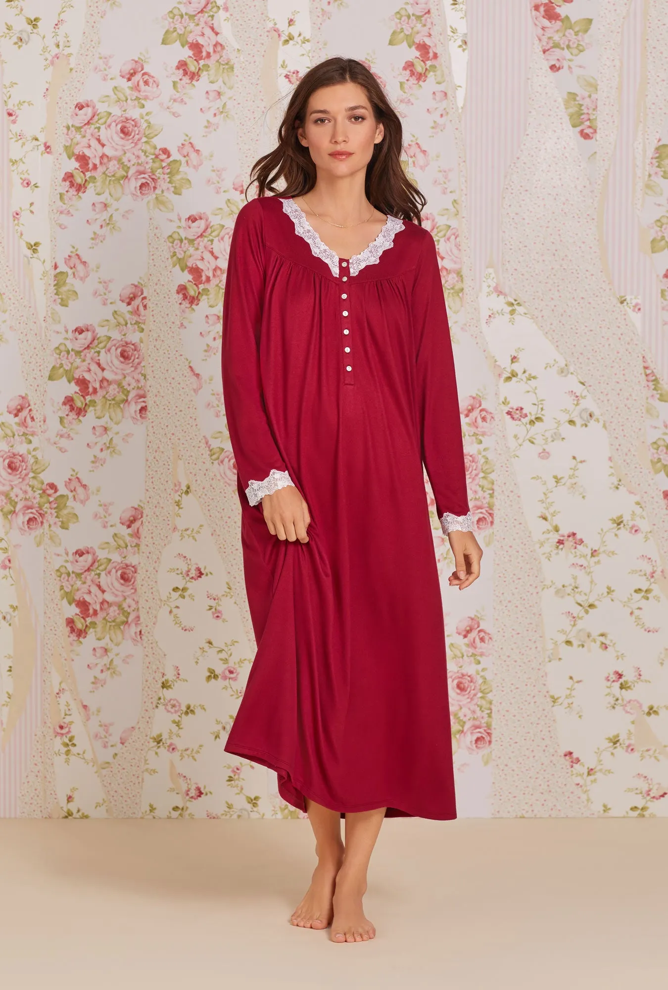 Dreamy Sweater Knit Long Nightgown- Claret