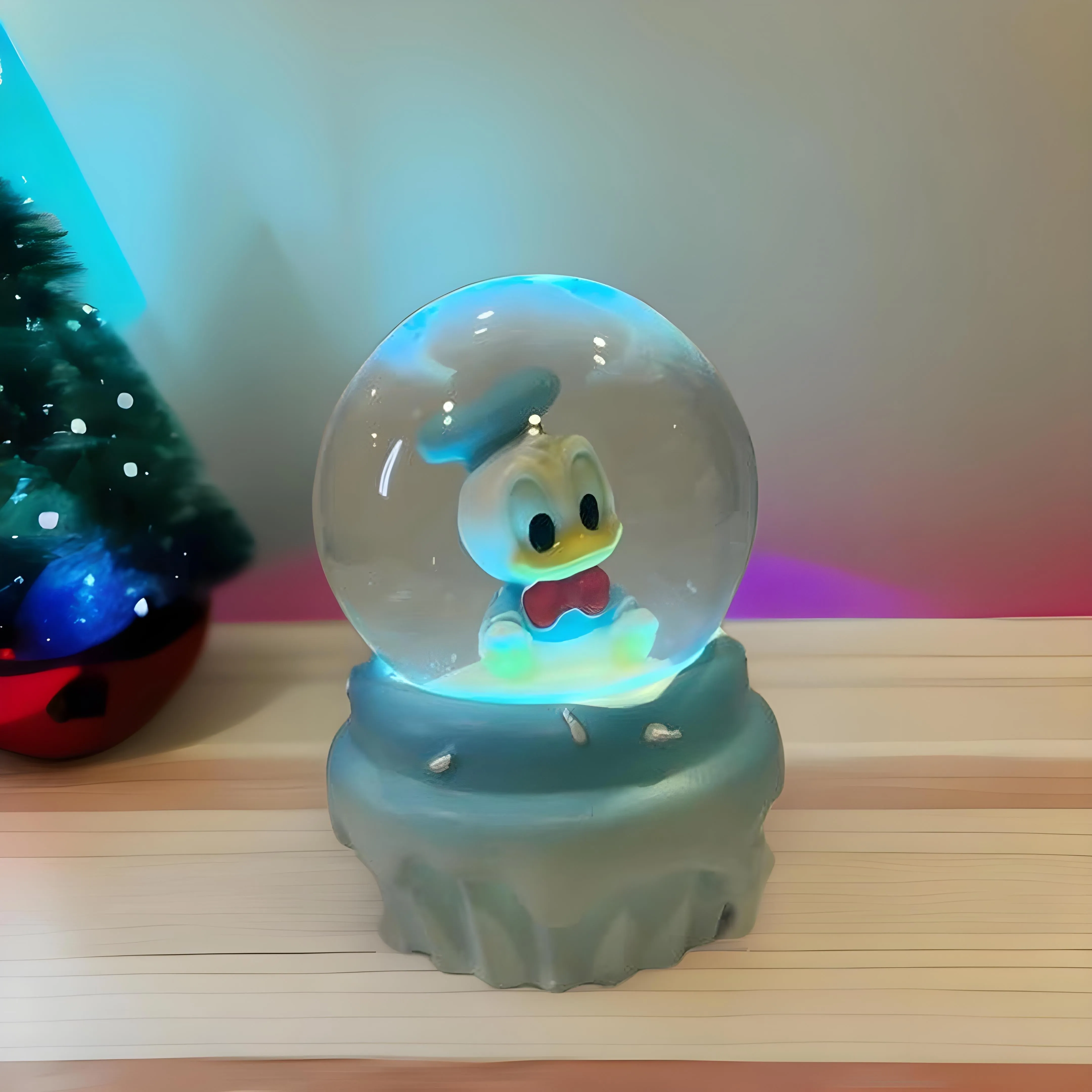 Esfera  de Cristal Mickey Mouse y sus Amigos Tamaño Chico Pintada a Mano con Luz,Nieve  - Personajes Mickey Mouse,Minnie Mouse,Pato Donald y Daisy