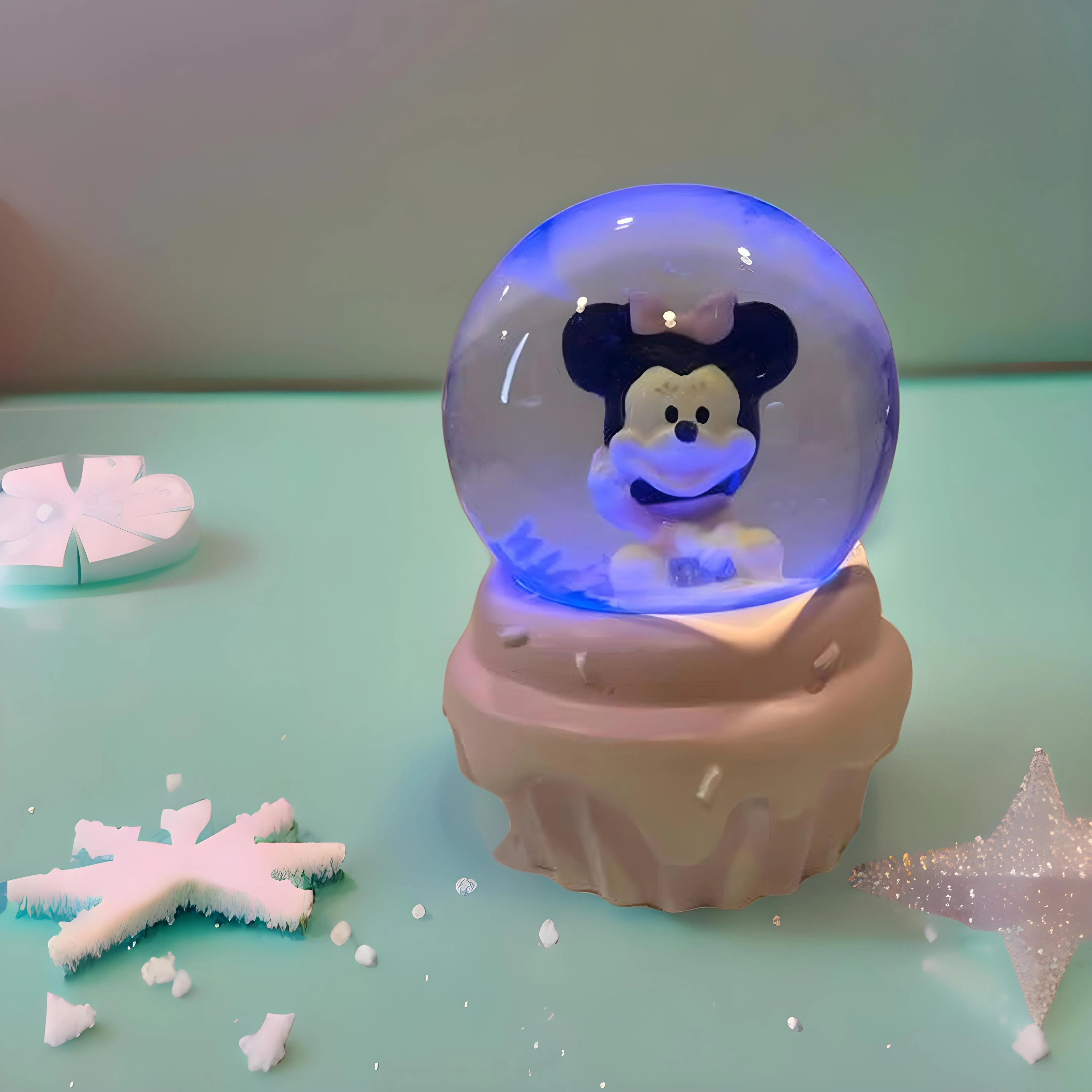 Esfera  de Cristal Mickey Mouse y sus Amigos Tamaño Chico Pintada a Mano con Luz,Nieve  - Personajes Mickey Mouse,Minnie Mouse,Pato Donald y Daisy