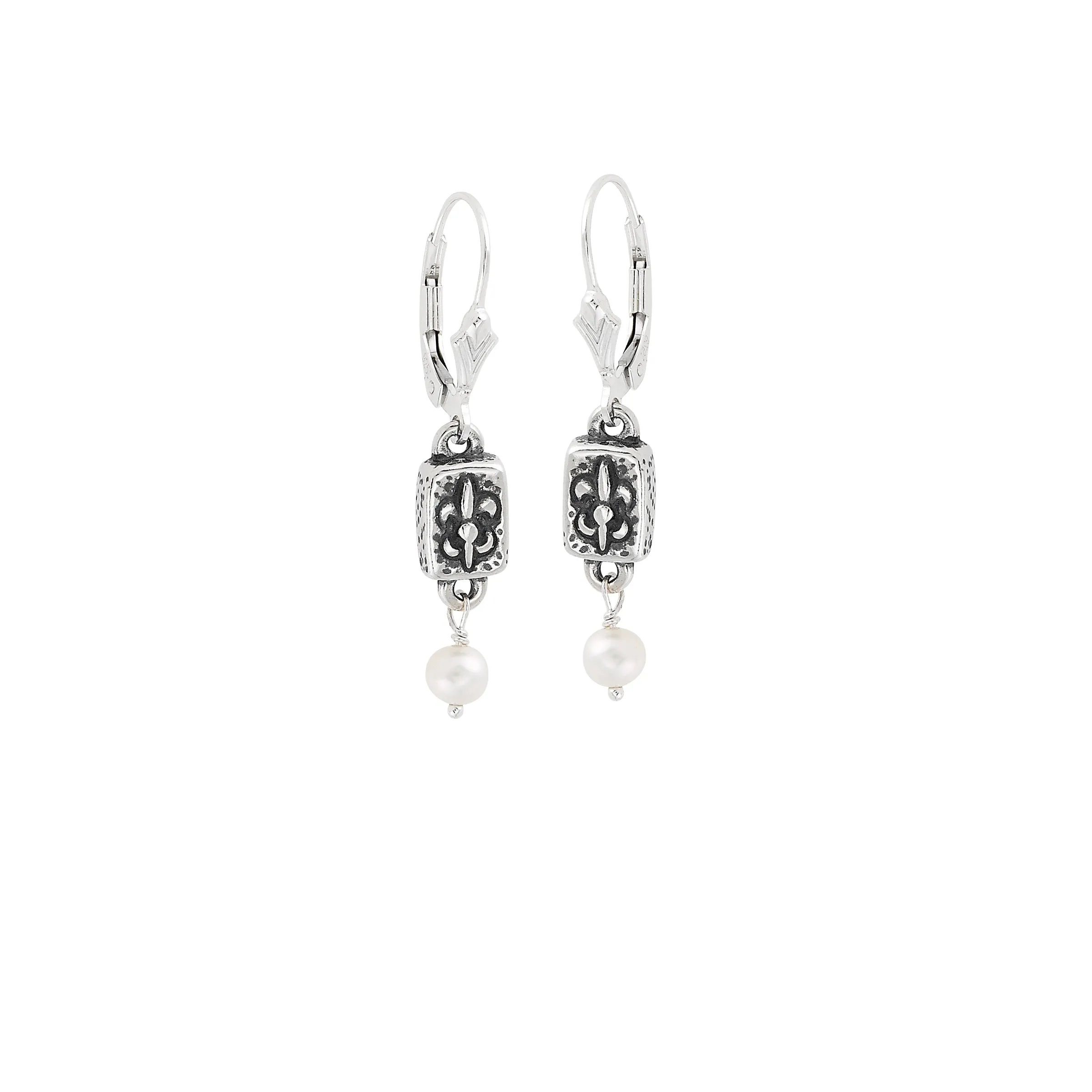 Fleur de Lis Brick Mini Pearl Earrings