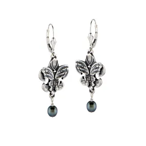 Fleur de Lis Butterfly Pearl Earrings