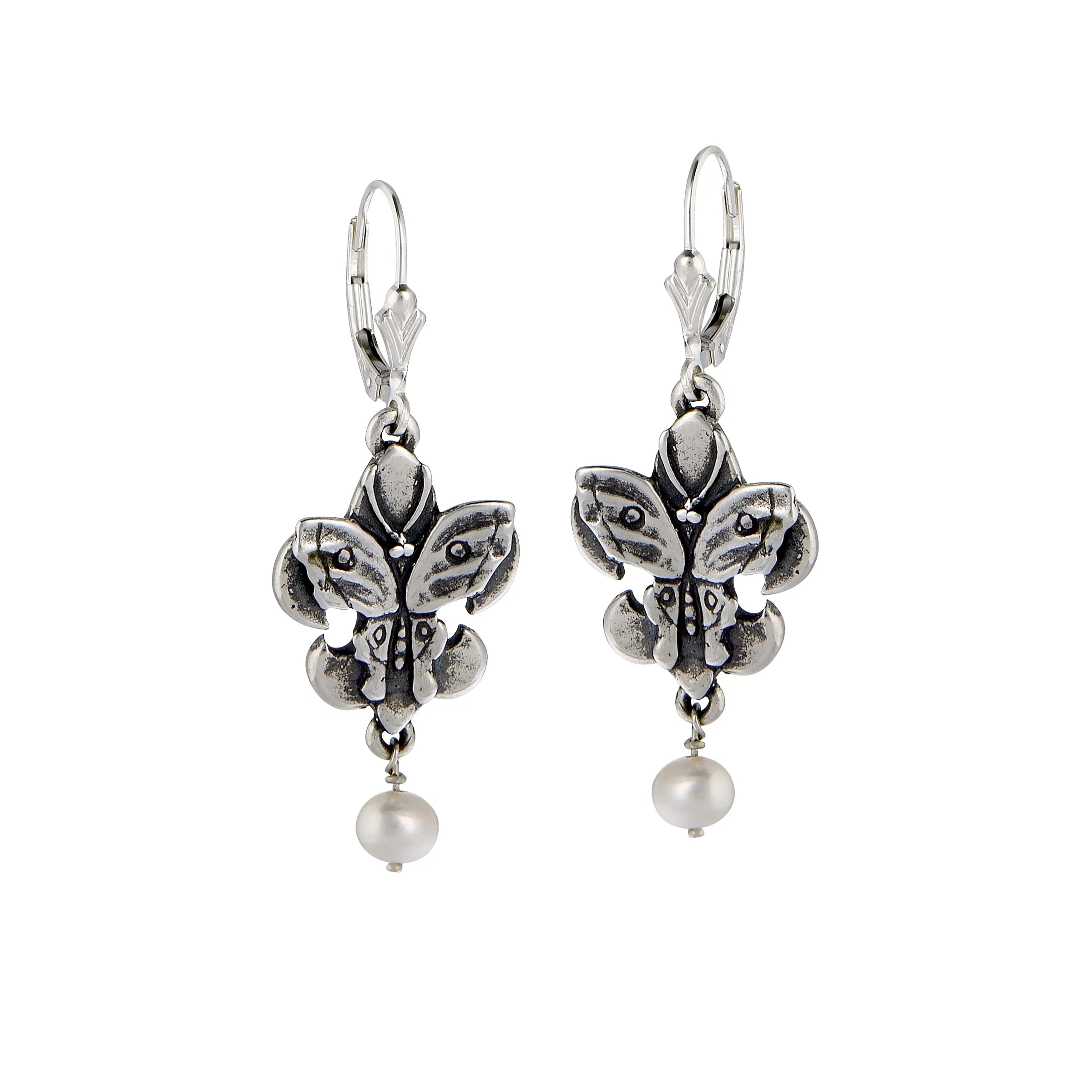 Fleur de Lis Butterfly Pearl Earrings