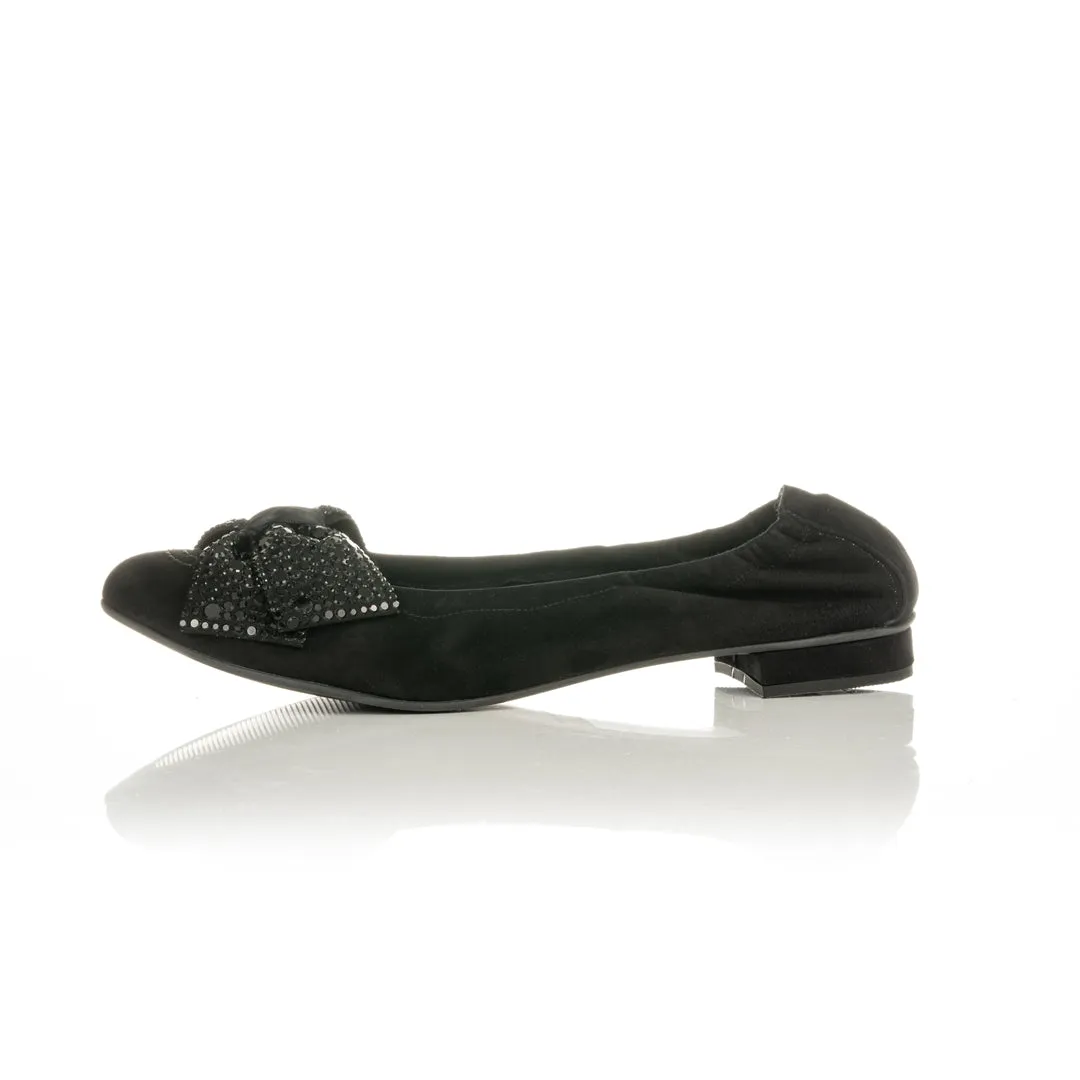 Garland Wide Fit Ballet Flats - Black Stretch Suede