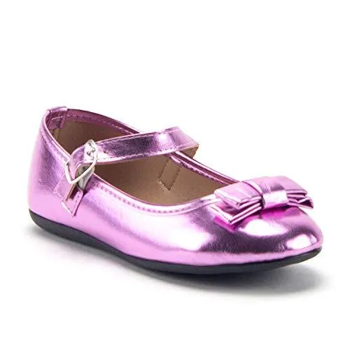 Girls FWD-13K Mary Jane Flats Round Toe Metallic Bow Dress Shoes