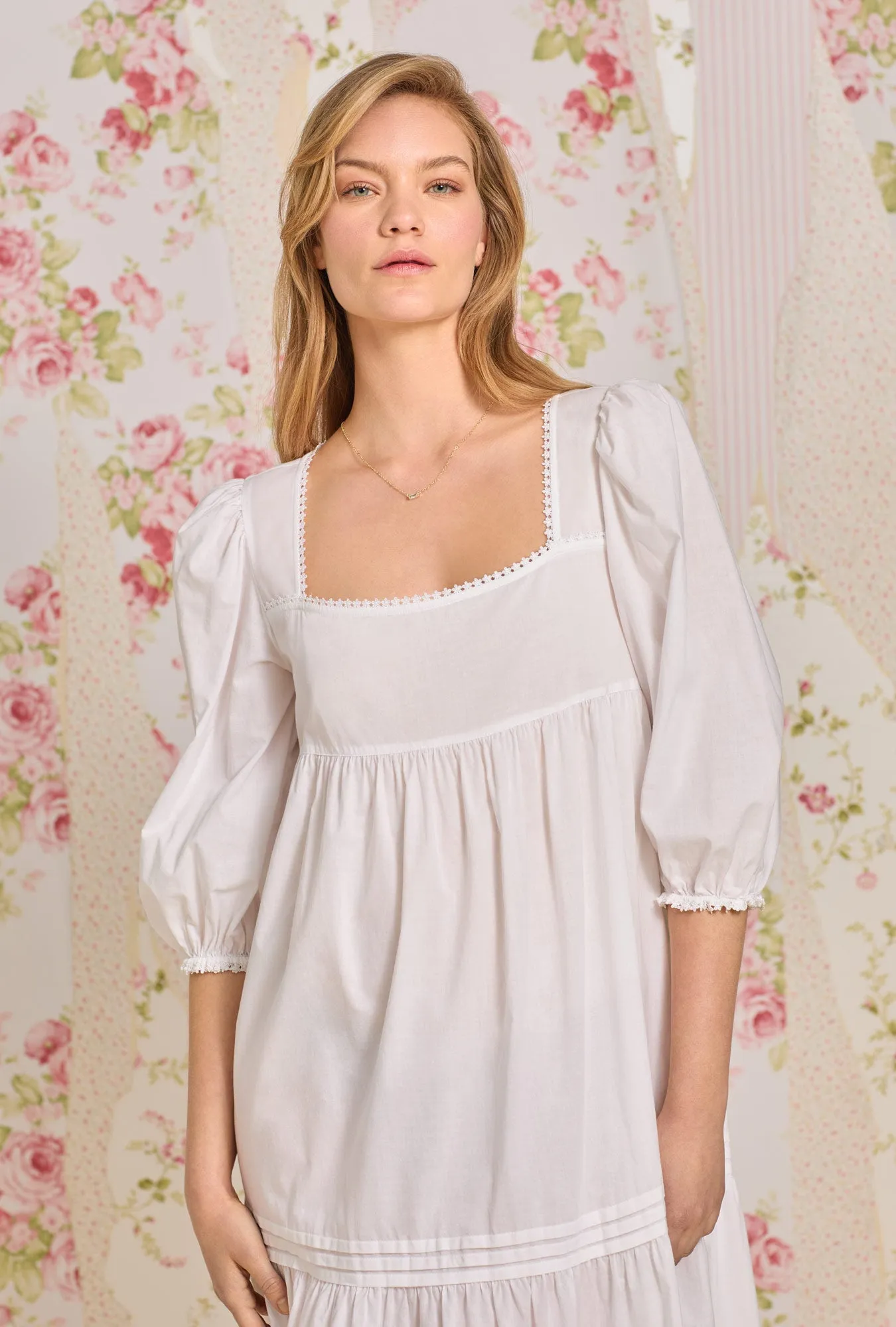 Iconic White "Victoria" 3/4 Sleeve Cotton Nightdress