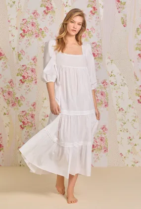 Iconic White "Victoria" 3/4 Sleeve Cotton Nightdress