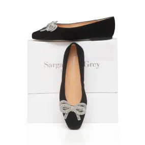 Kelly Wide Fit Bow Ballet Flats - Black Suede