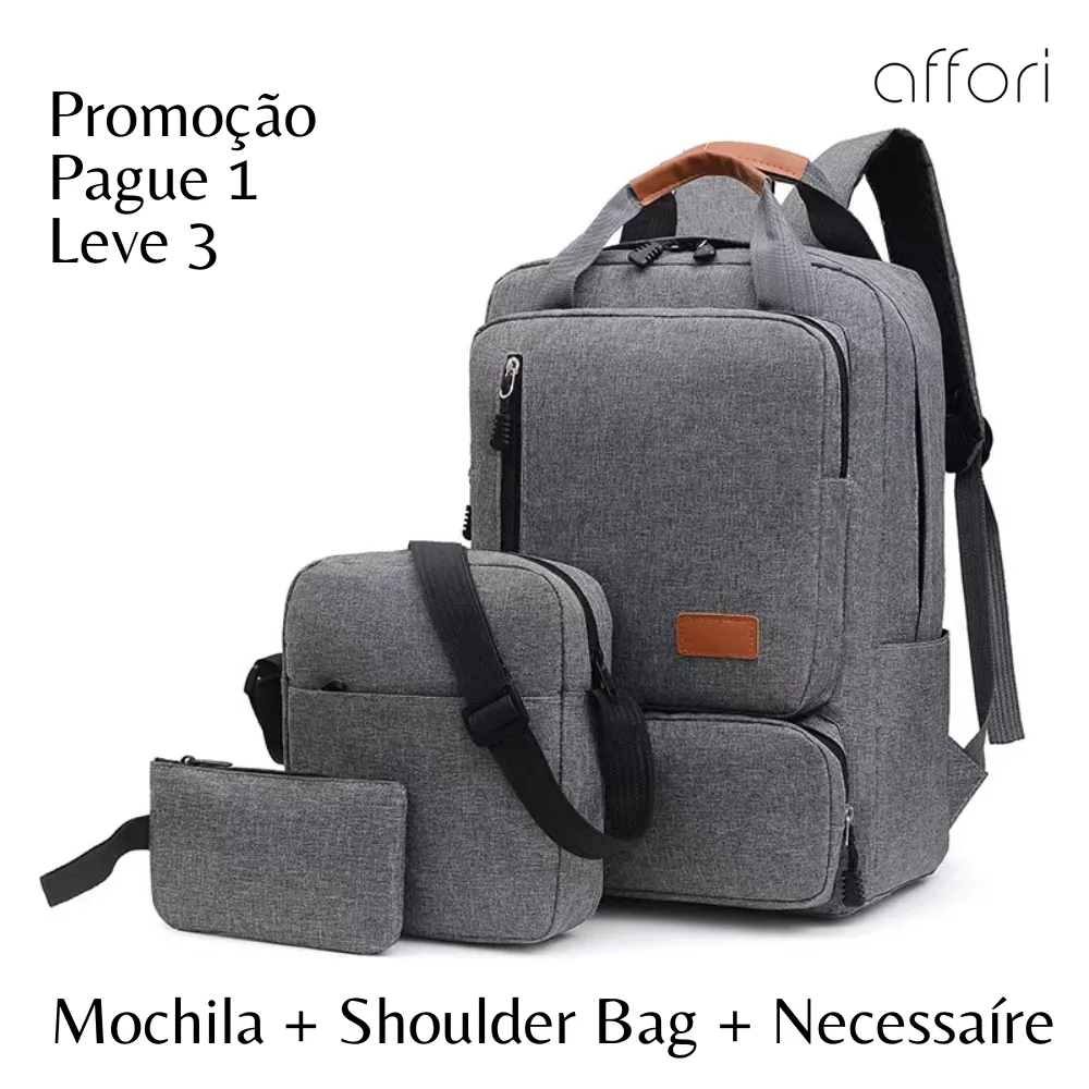 Kit Mochila Executiva para Notebook 15.6   Bolsa Tiracolo e Necessaire