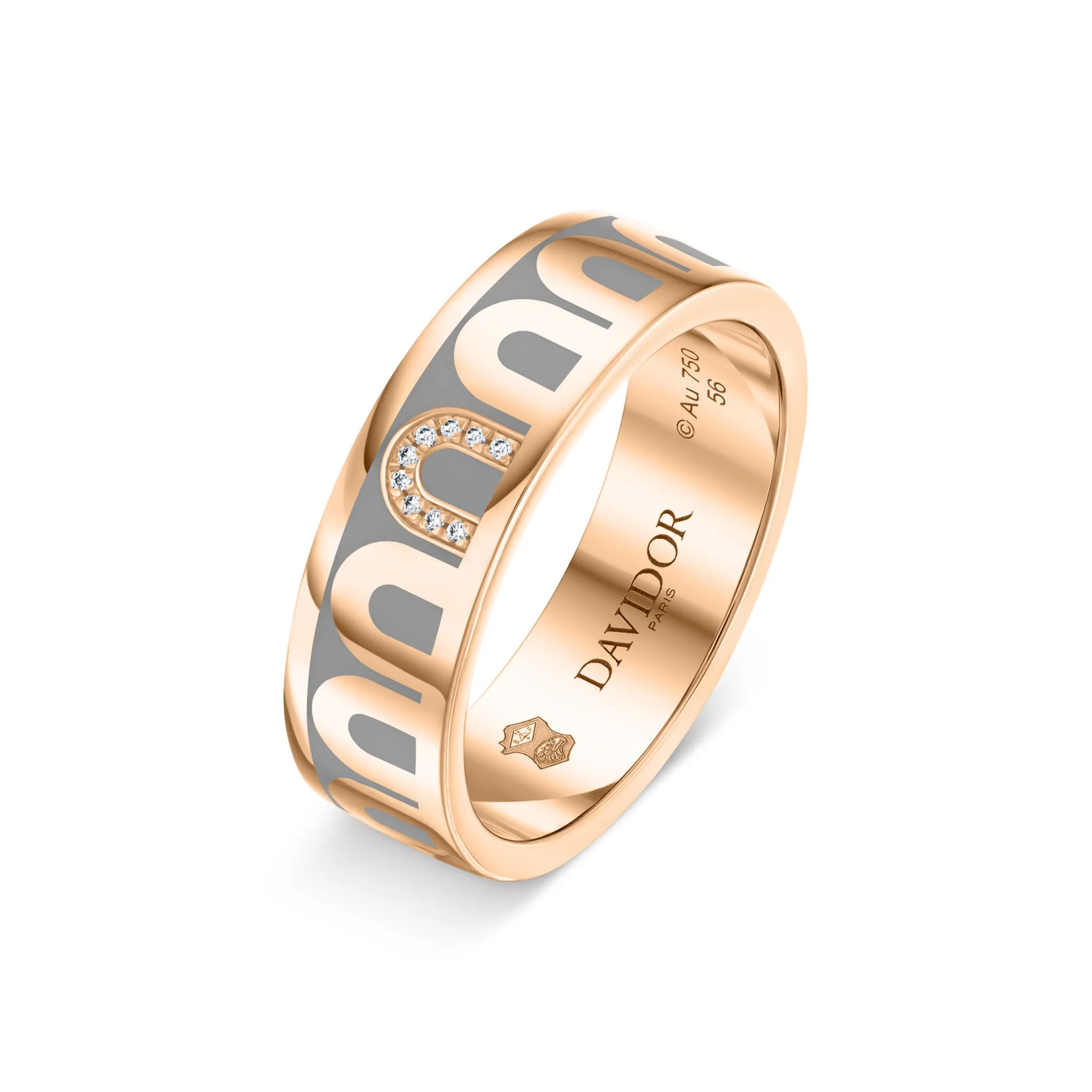 L’Arc de DAVIDOR Ring MM, 18k Rose Gold with Anthracite Lacquered Ceramic and Porta Simple Diamonds