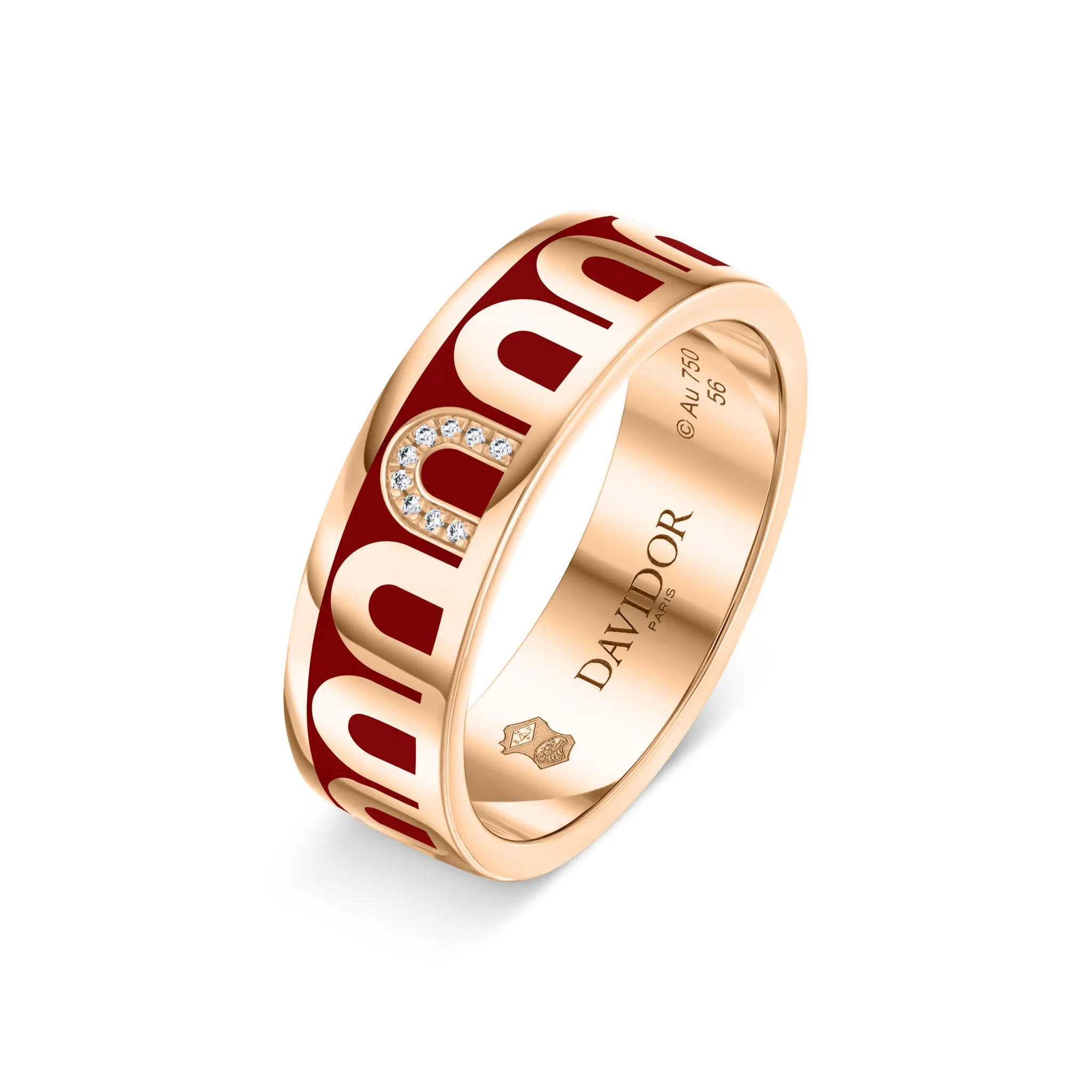 L’Arc de DAVIDOR Ring MM, 18k Rose Gold with DAVIDOR Bordeaux Lacquered Ceramic and Porta Simple Diamonds