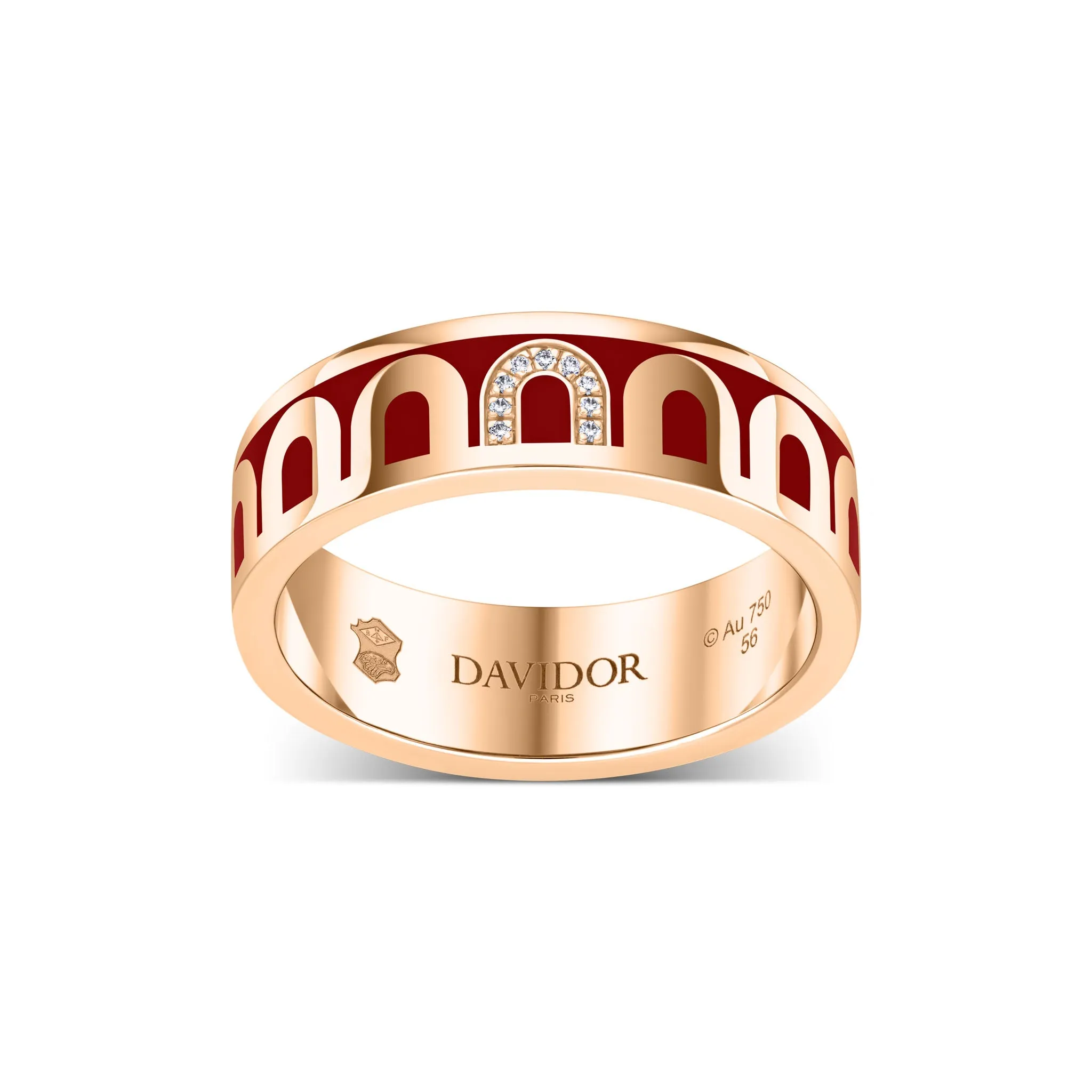 L’Arc de DAVIDOR Ring MM, 18k Rose Gold with DAVIDOR Bordeaux Lacquered Ceramic and Porta Simple Diamonds