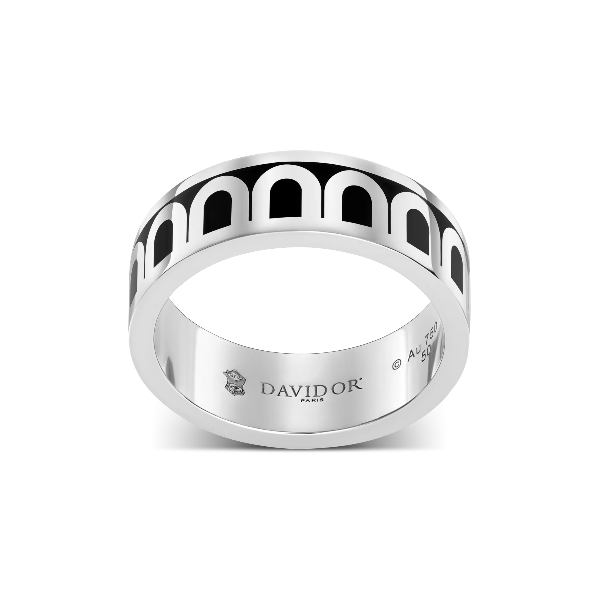 L'Arc de DAVIDOR Ring MM, 18k White Gold with Caviar Lacquered Ceramic