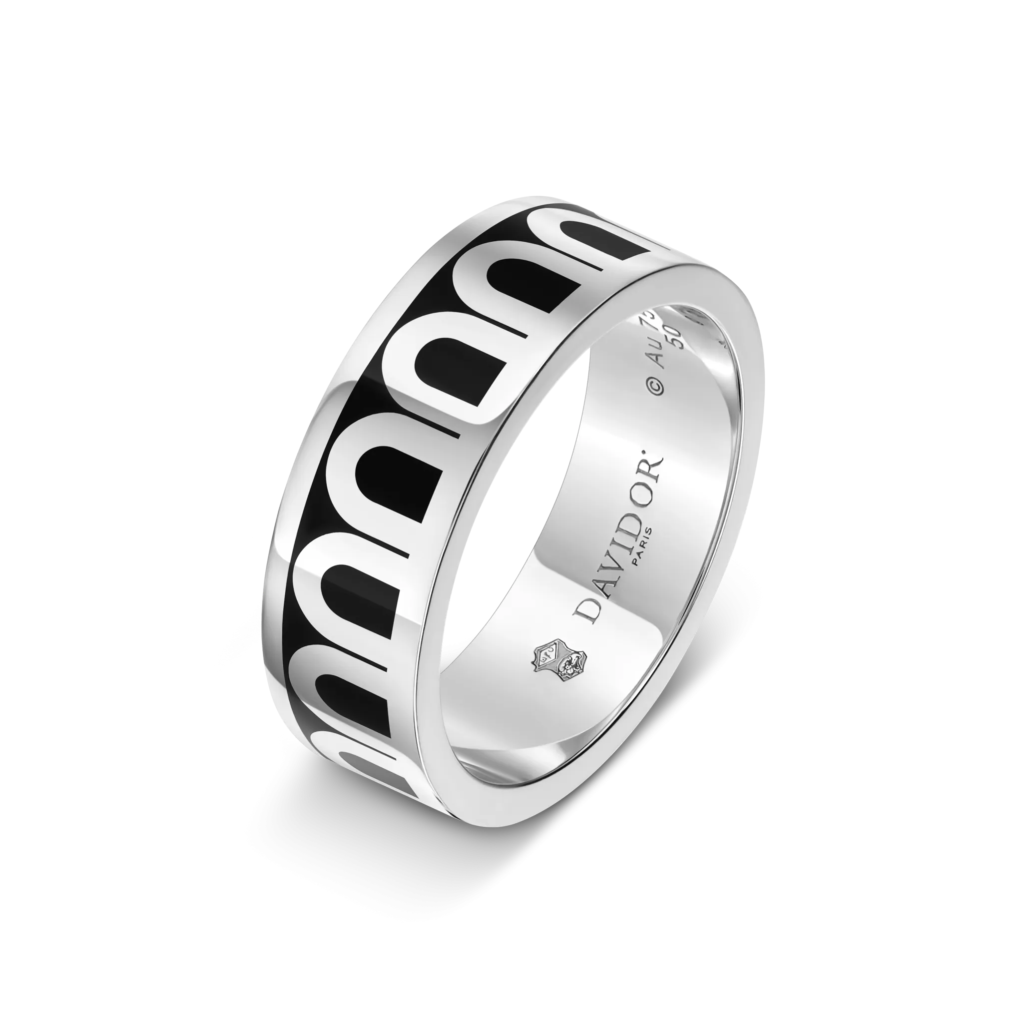 L'Arc de DAVIDOR Ring MM, 18k White Gold with Caviar Lacquered Ceramic