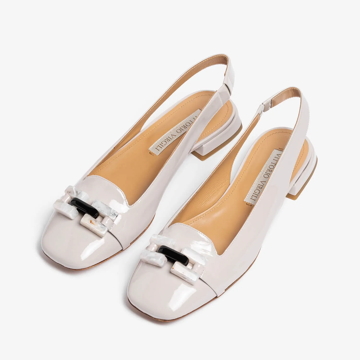 Light grey women's patent leather sling back ballet flat