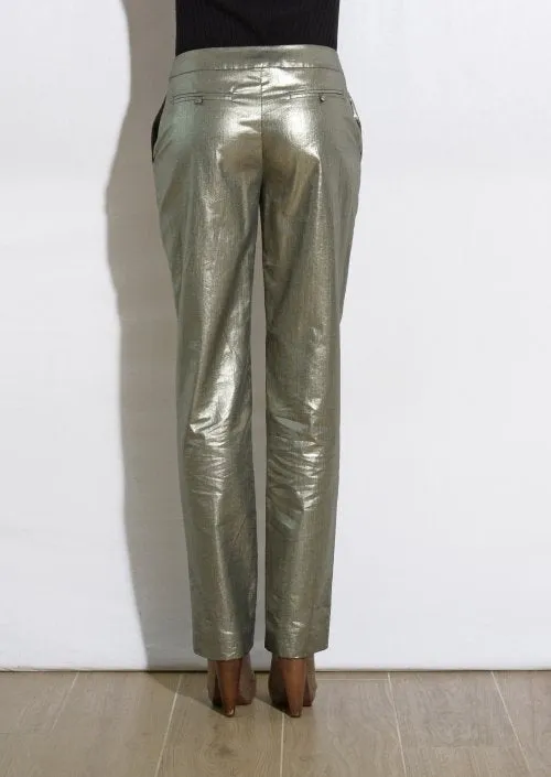 pantalone effetto metallico