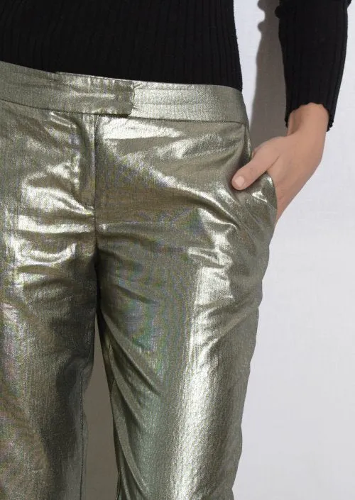 pantalone effetto metallico