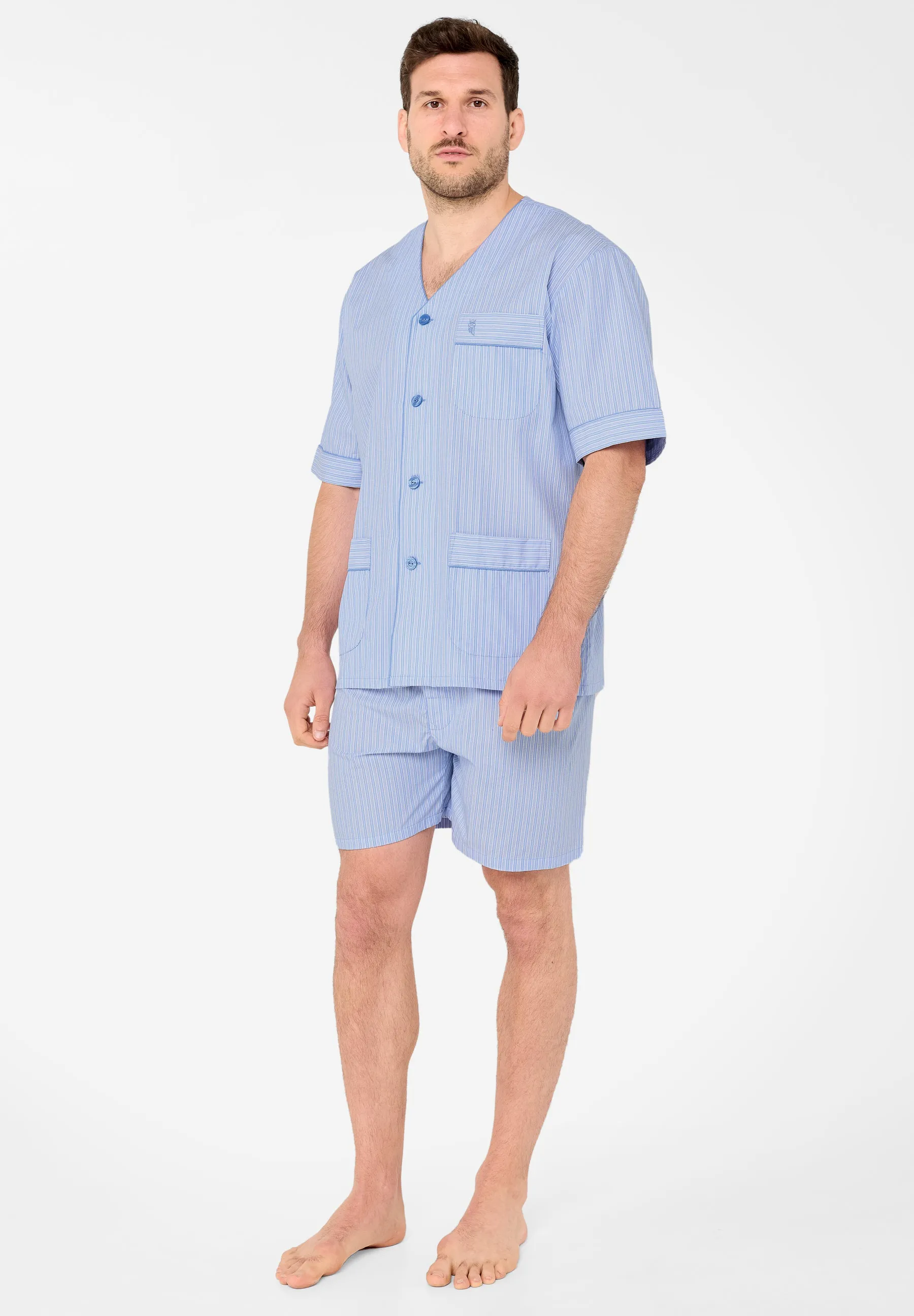 Pijama Hombre Corto Judo Popelín Rayas - Azul 4523_30