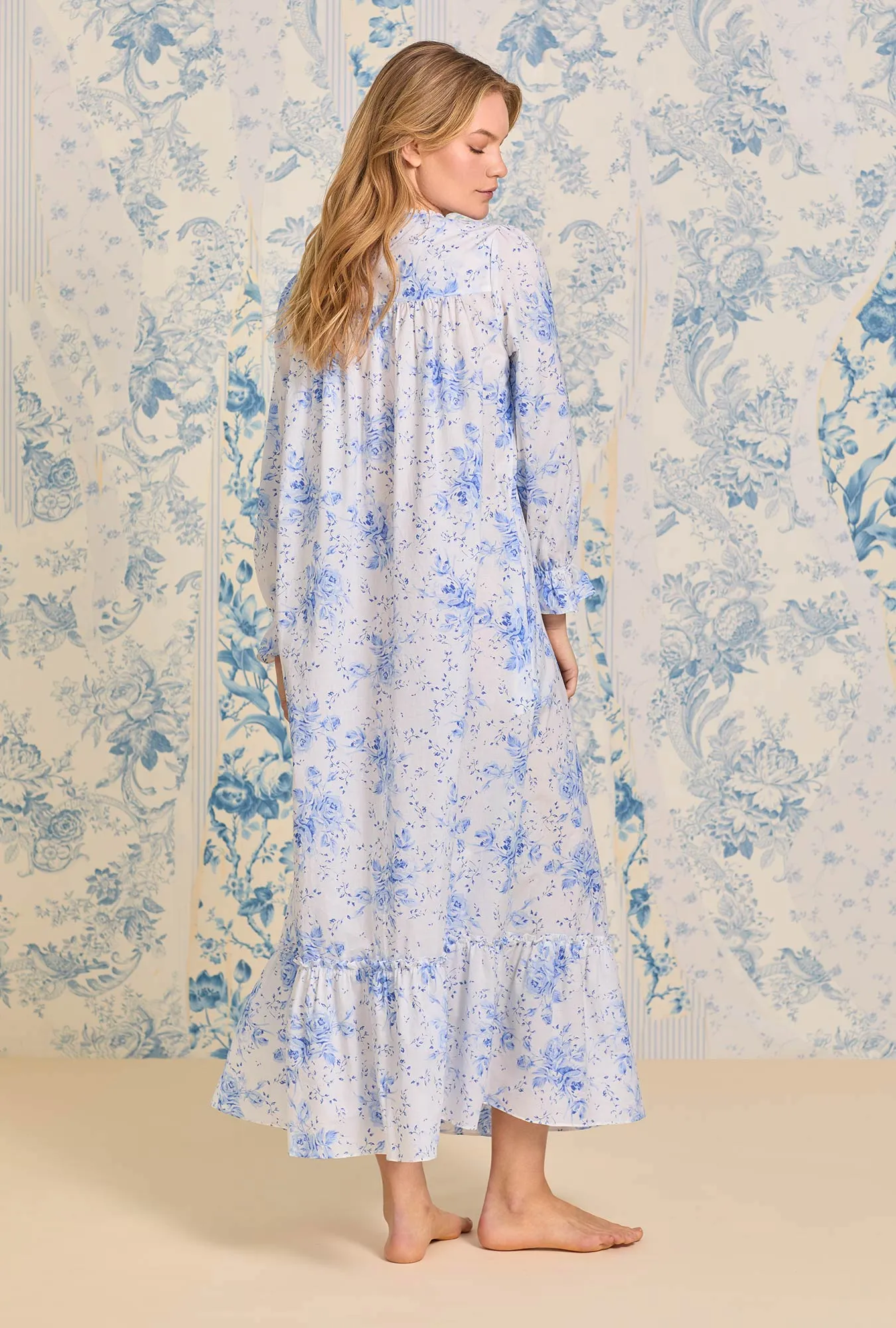 Romantic Blues Button Front Cotton Robe