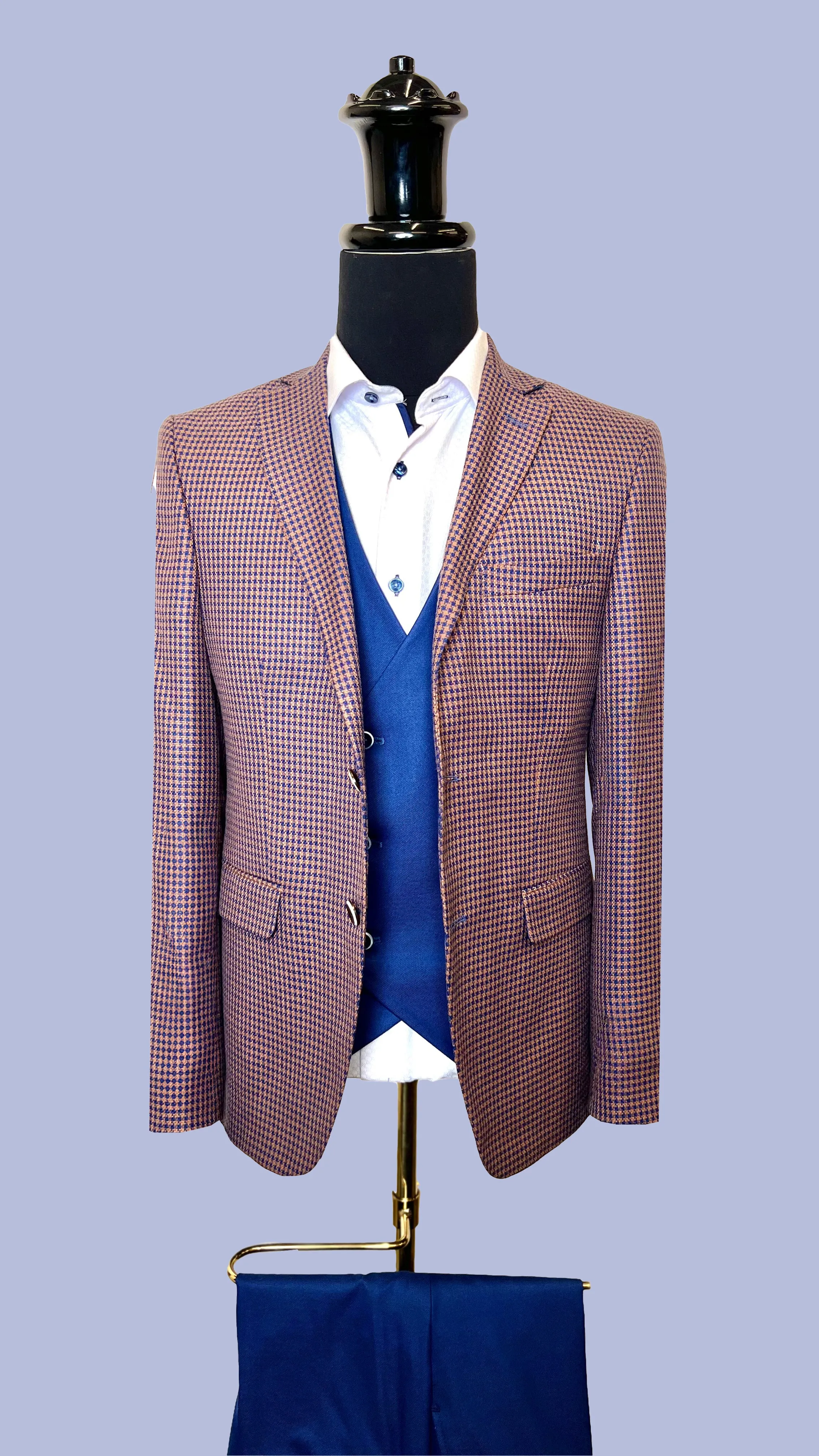 Vercini Sapphire Houndstooth Elegance Suit