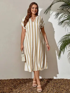 Vestido com decote em V listrado Plus Size - Thalia