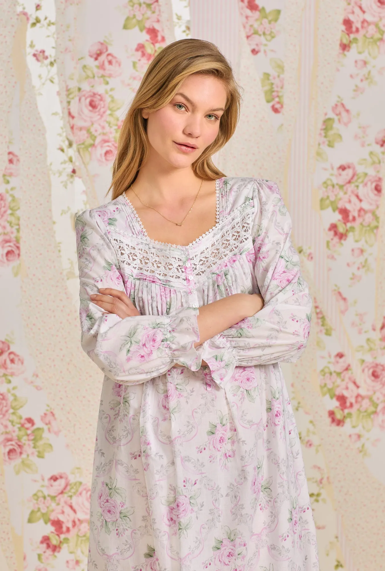 Victorian Roses "Eileen" Long Sleeve Cotton Nightgown