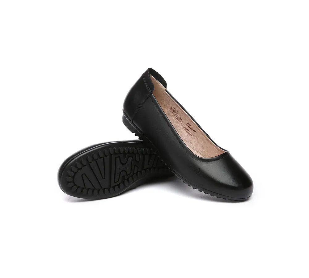 Women Leather Flats Round Toe Black Work Soft Loafers Fern