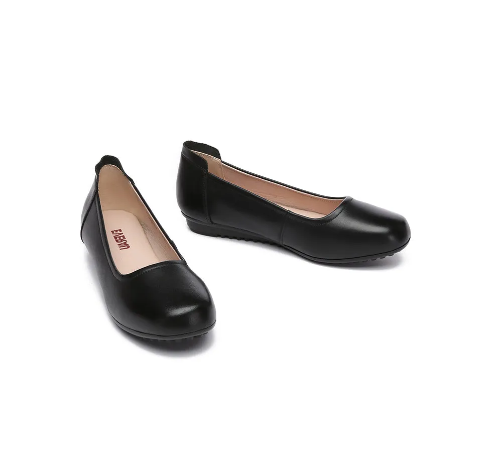 Women Leather Flats Round Toe Black Work Soft Loafers Fern