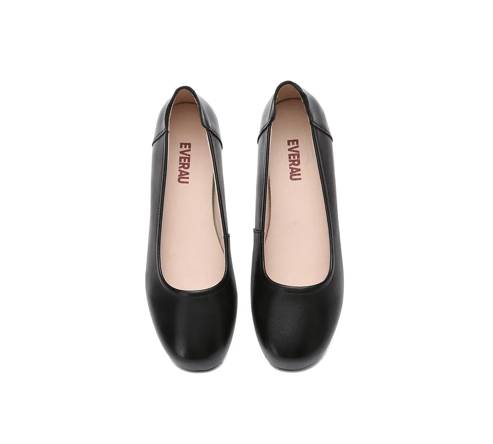 Women Leather Flats Round Toe Black Work Soft Loafers Fern