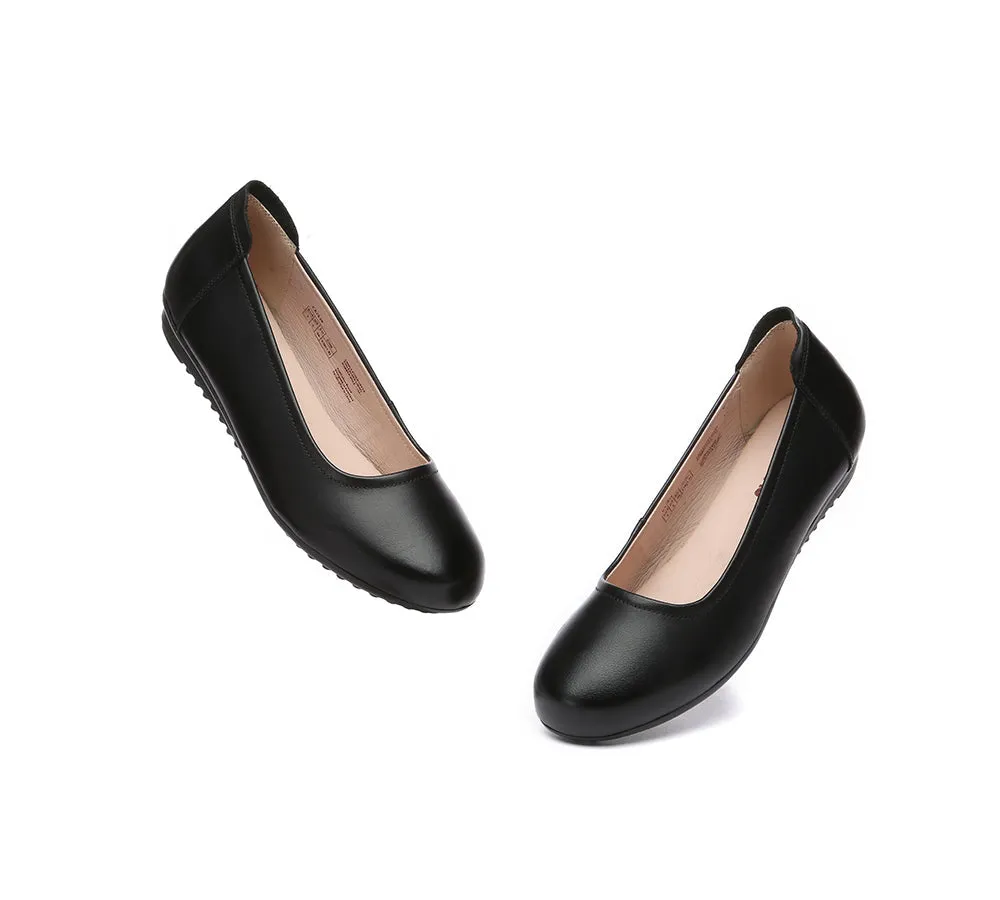 Women Leather Flats Round Toe Black Work Soft Loafers Fern