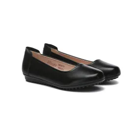 Women Leather Flats Round Toe Black Work Soft Loafers Fern